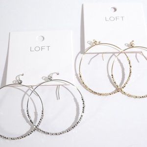 NWT $50 Ann Taylo LOFT Shimmer Hoop Drop Earrings  NWT $24.5  Set 2 silver GOLD